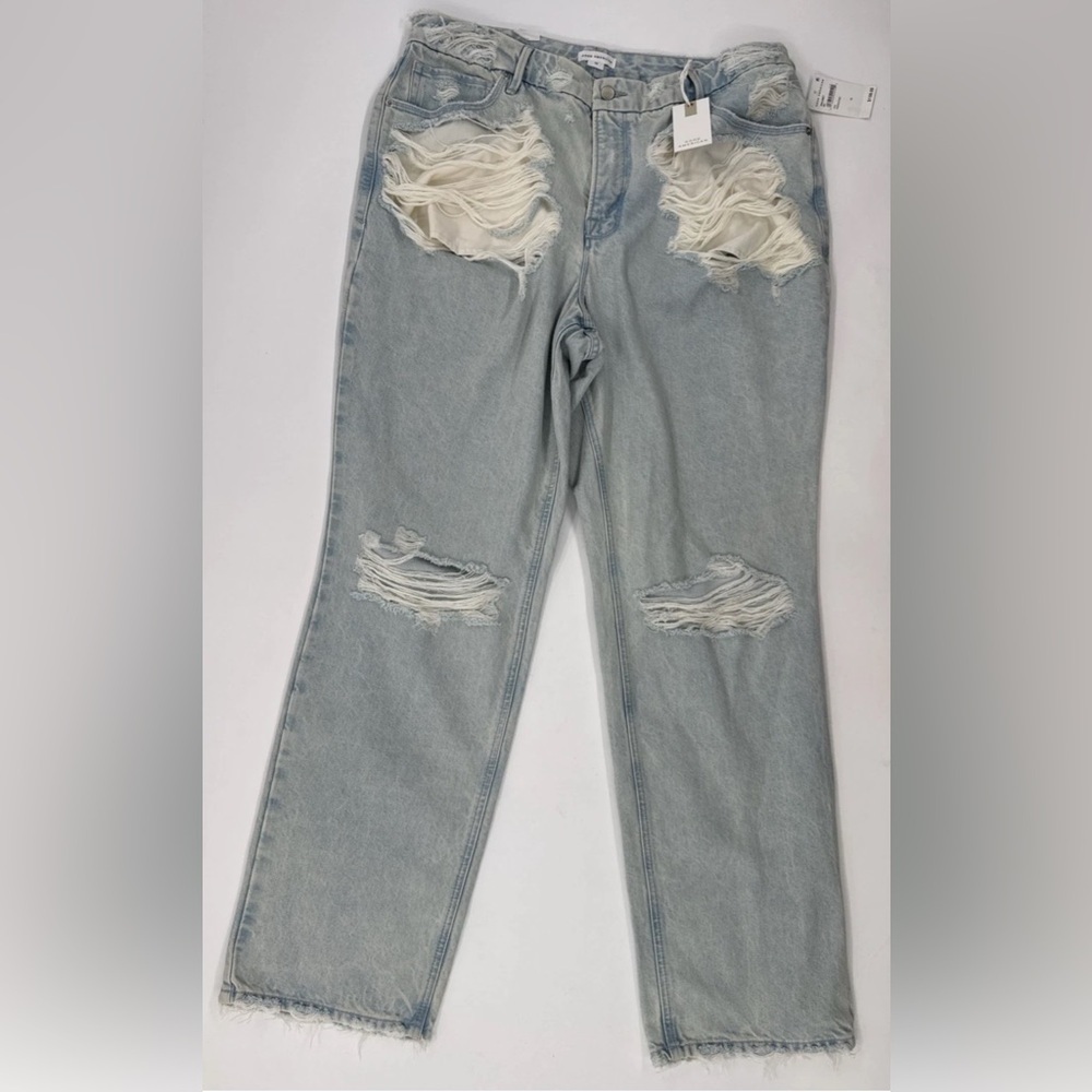 Good American Womens Acid Washed Jeans Size 15 Distressed Relaxed Soft 38x33 NEW